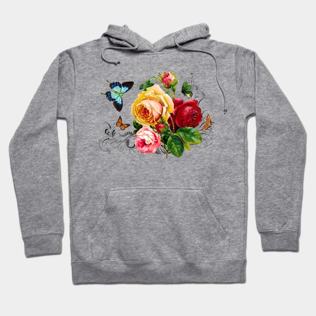 Romantic Roses and Butterflies with Scrolls Hoodie by LizzyizzyDesign